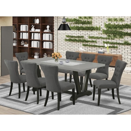 East West Furniture 9 Piece V-Style Kitchen Table Set - Dark Gotham Gray V697GA650-9